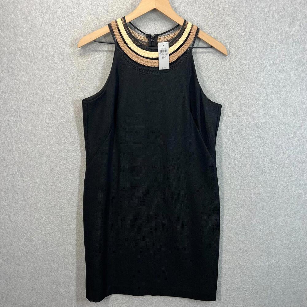 Ann Taylor Embellished Gold Neckline Shift‎ Dress Halter Petite 12P Black  NWT